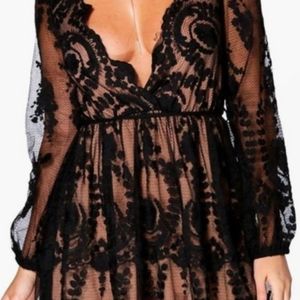 Boohoo Lace Plunge Skater Dress